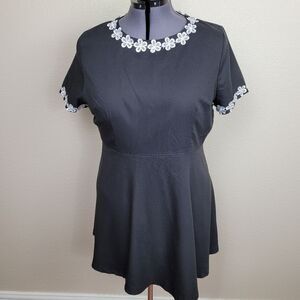 AX Paris Curve Black Mini Dress with White Floral Embroidered Collar US20 (6885)